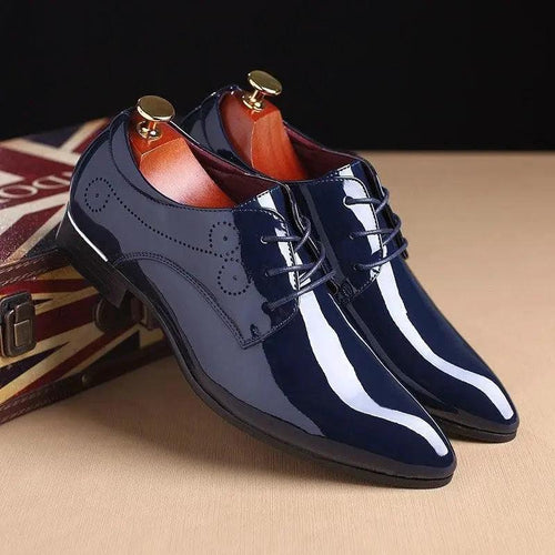 Men's business casual leather dress shoes by MANDOTOS, stylish black footwear with sleek design and polished finish.