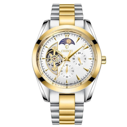 Men's business mechanical watch by MANDOTOS with a sleek stainless steel band and classic analog dial.