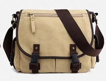 Men's canvas shoulder bag by MANDOTOS, multifunctional messenger bag with adjustable strap and multiple compartments.