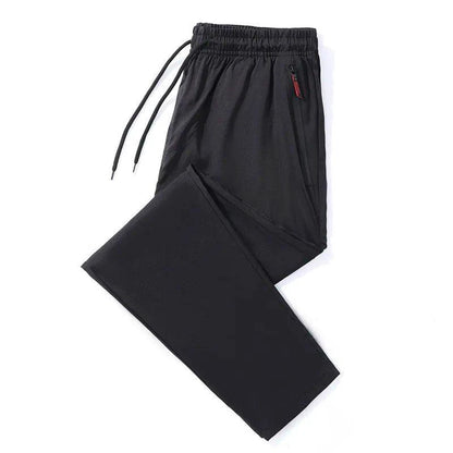 Mandotos men's casual slim fit jogger pants in blue, black, and gray with elastic waist, classic Korean style, plus size available.
