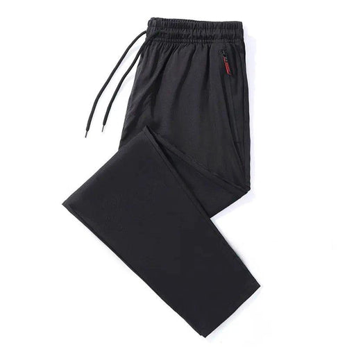 Mandotos men's casual slim fit jogger pants in blue, black, and gray with elastic waist, classic Korean style, plus size available.
