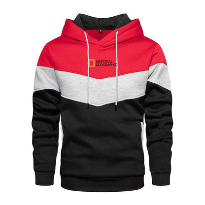Men's casual sports panel hooded pullover sweatshirt by MANDOTOS, featuring a comfortable fit and sporty design.