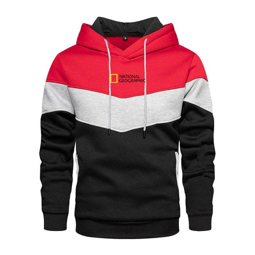 Men's casual sports panel hooded pullover sweatshirt by MANDOTOS, featuring a comfortable fit and sporty design.