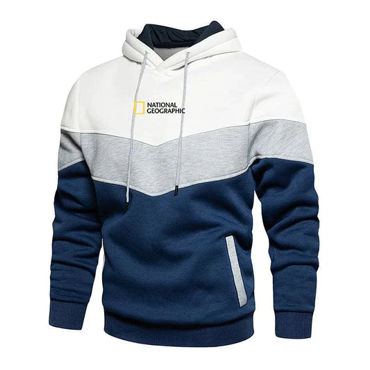 Men's casual sports panel hooded sweatshirt by MANDOTOS, featuring a comfortable pullover design with sporty panel accents.
