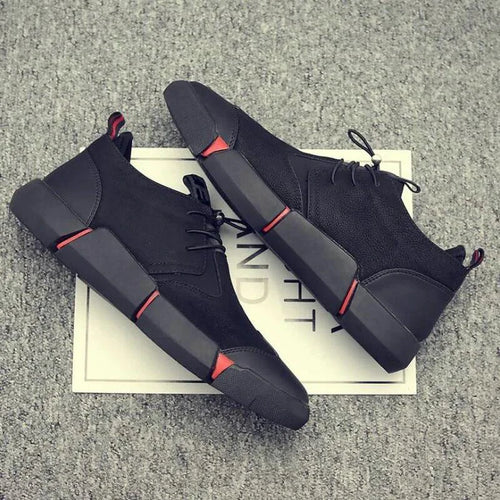 Men's chic leather sneakers by MANDOTOS featuring stylish design and comfortable fit, shown in a sleek black color.