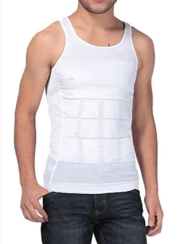 Mandotos men's contour shaper vest displayed flat, showing its sleek design and smooth fabric for a slimming fit.