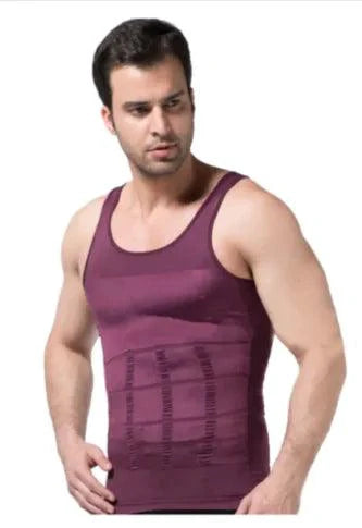 Mandotos men's contour shaper vest showing a snug fit, designed to enhance body silhouette and provide shaping support.