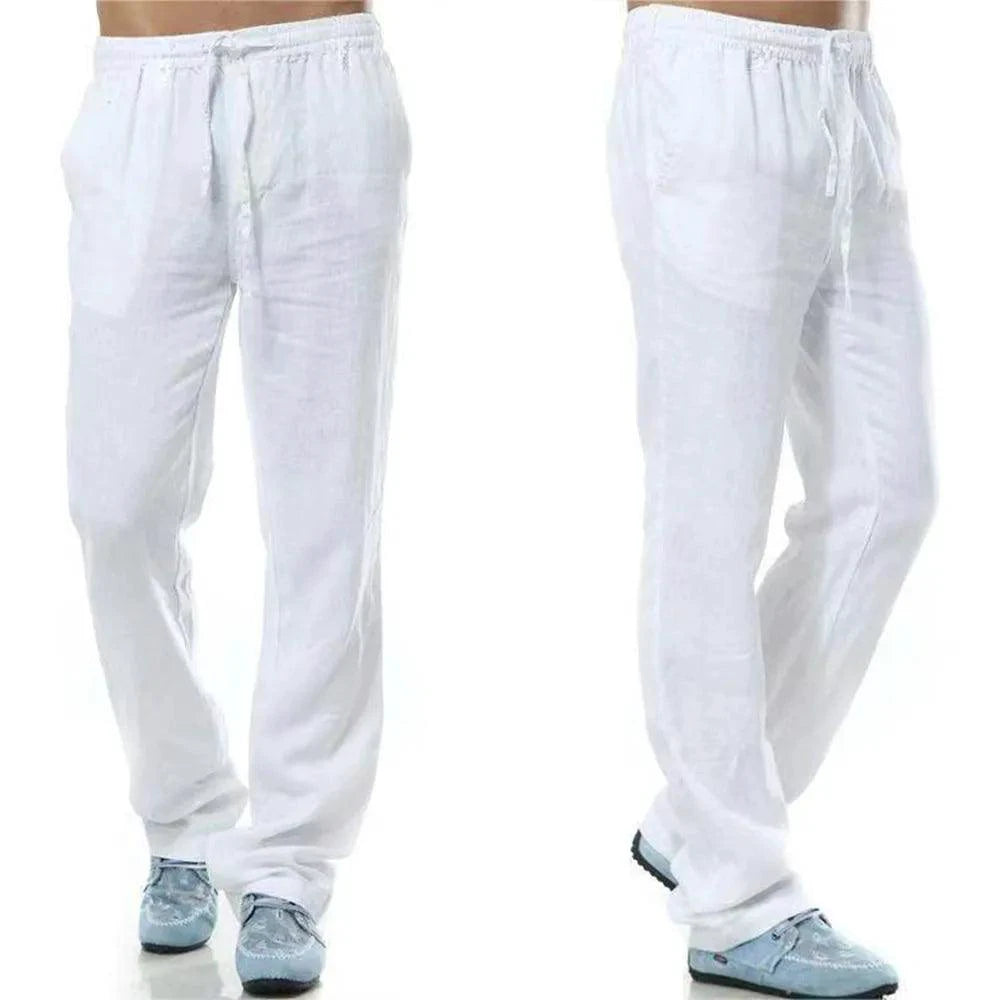 Men's cotton linen pants by MANDOTOS, featuring a relaxed fit and neutral color, perfect for casual and summer wear.