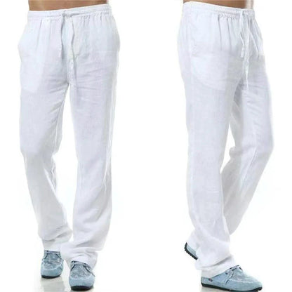 Men's cotton linen pants by MANDOTOS, featuring a relaxed fit and neutral color, perfect for casual and summer wear.