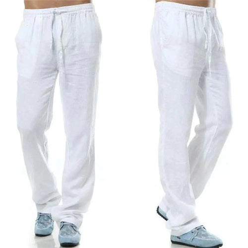 Men's cotton linen pants by MANDOTOS, featuring a relaxed fit and neutral color, perfect for casual and summer wear.