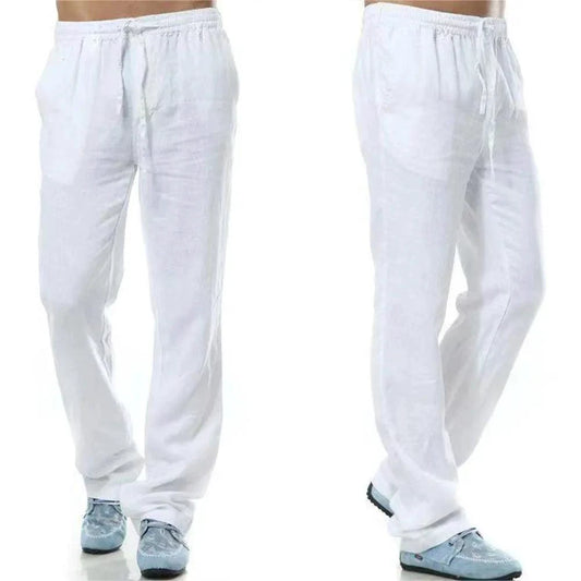 Men's cotton linen pants by MANDOTOS, featuring a relaxed fit and neutral color, perfect for casual and summer wear.