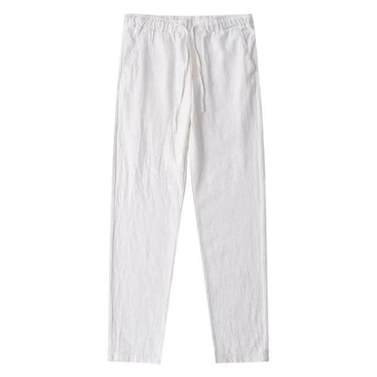 Men's cotton linen pants by MANDOTOS, lightweight and comfortable, shown in a natural fit with a neutral color.
