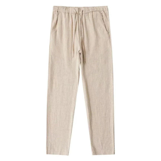 Men's cotton linen pants by MANDOTOS, lightweight and breathable, shown in a relaxed fit with a neutral color.