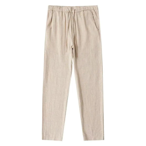 Men's cotton linen pants by MANDOTOS, featuring a relaxed fit and neutral color, perfect for casual summer wear.