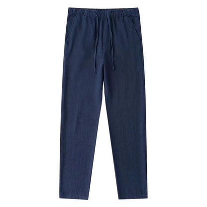 Men's cotton linen pants by MANDOTOS, featuring a relaxed fit and neutral color, ideal for casual summer wear.