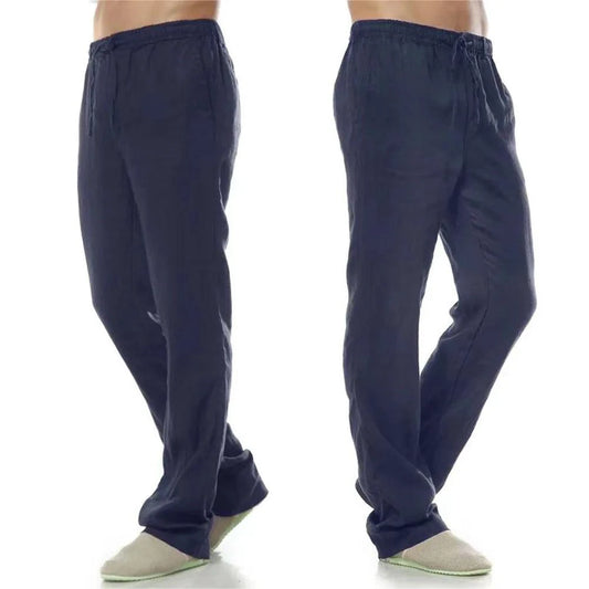 Men's cotton linen pants by MANDOTOS, featuring a relaxed fit and neutral color, ideal for casual summer wear.