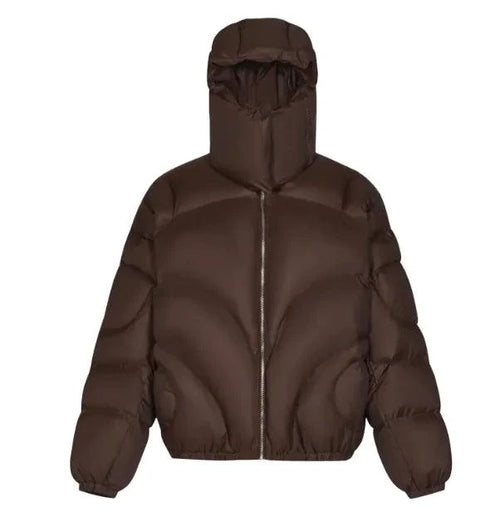 Men's detachable hooded cotton padded coat by MANDOTOS, showing the front view with a zipper and padded design for warmth and style.