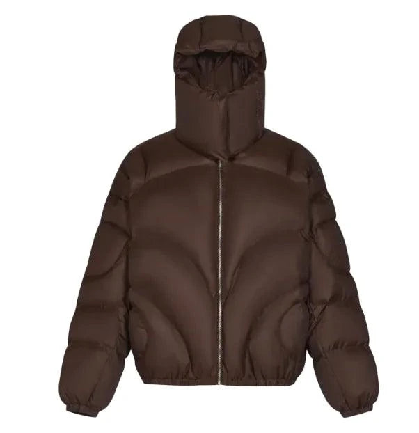 Men's cotton padded coat with detachable hood by MANDOTOS, featuring a warm, padded design and adjustable hood for winter wear.