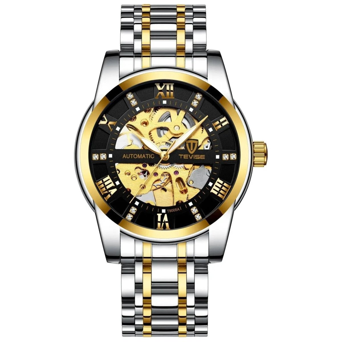 Mandotos men's fashion automatic mechanical watch with hollow design, waterproof features, and stylish dial.