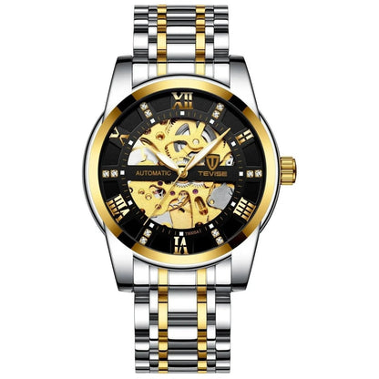 Mandotos men's fashion automatic mechanical hollow watch with waterproof design, showcasing a sleek, stylish wristwatch.