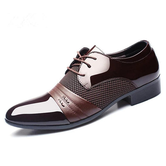 Men's formal shoes by MANDOTOS featuring sleek black leather design and classic lace-up style for professional attire.
