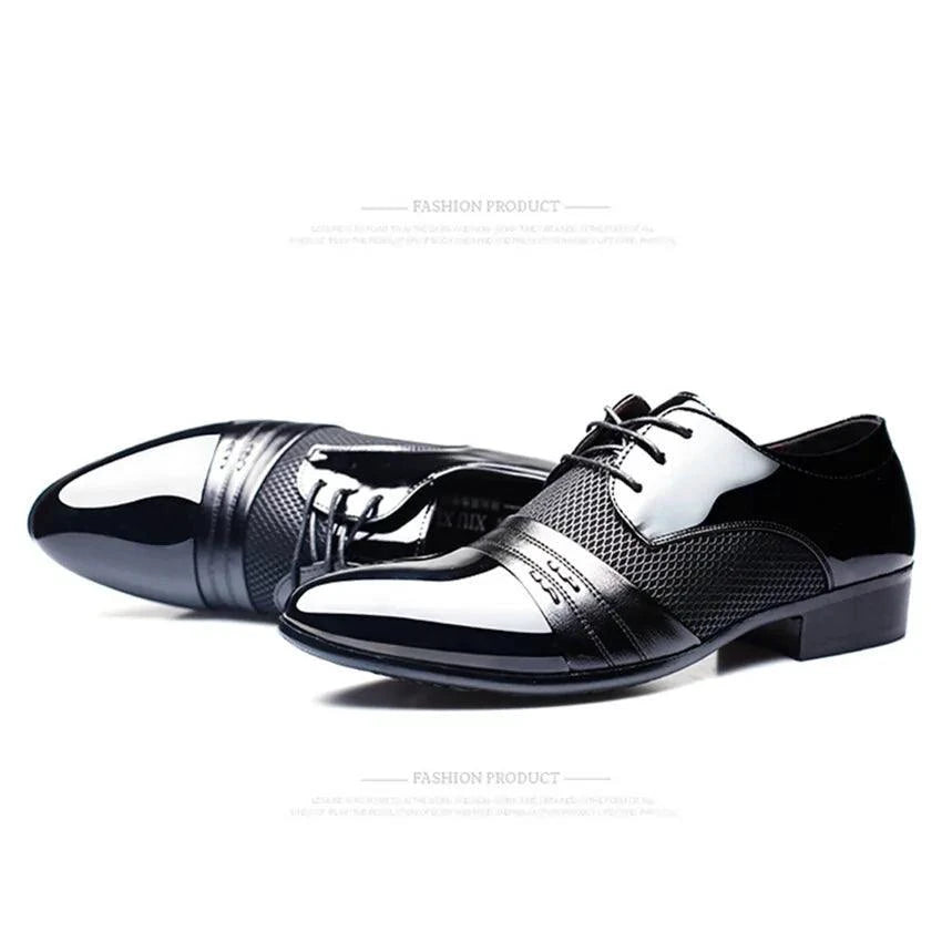 Men's formal shoes by MANDOTOS featuring sleek black leather design and classic lace-up style for sophisticated look.