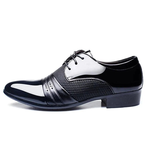 Men's formal shoes by MANDOTOS featuring sleek black leather design and classic lace-up style.