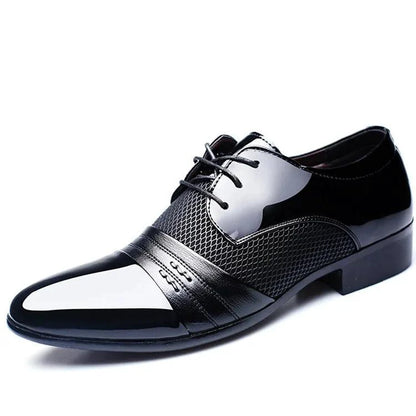 Men's formal shoes by MANDOTOS, stylish black leather dress shoes with laces, suitable for business or formal occasions.