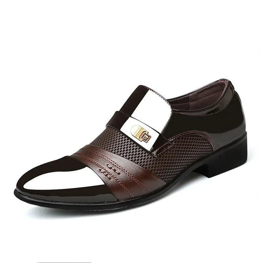 Men's formal shoes by MANDOTOS featuring sleek black leather design and classic lace-up style for professional or dress occasions.