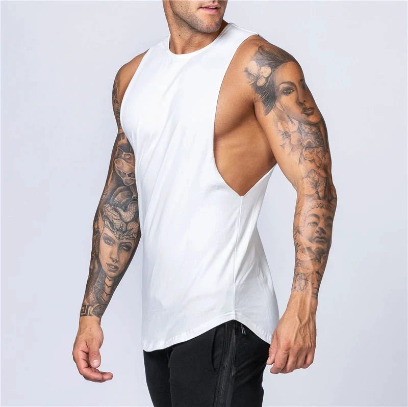Mandotos men's sleeveless cotton tank top for gym and fitness, breathable O-neck muscle vest for jogging and bodybuilding.