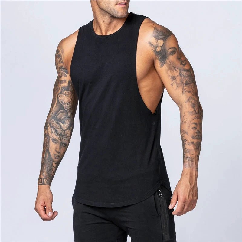 Mandotos men's gym tank top, breathable cotton sleeveless shirt with O-neck, ideal for summer fitness, jogging, and bodybuilding.