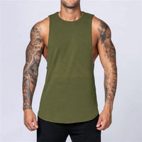 Mandotos men's gym tank top, breathable cotton sleeveless shirt with O-neck, ideal for summer fitness, jogging, and bodybuilding.