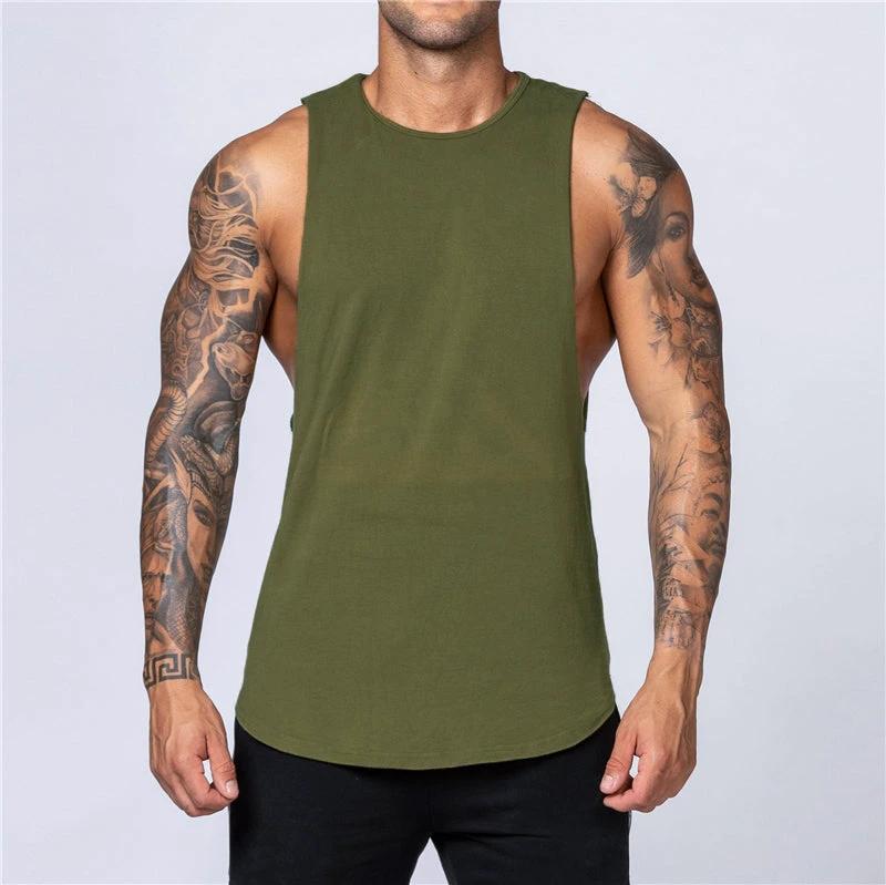 Mandotos men's gym tank top, breathable cotton sleeveless shirt with O-neck, ideal for summer fitness, jogging, and bodybuilding.