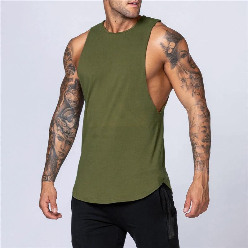 Mandotos men's summer gym cotton tank top, sleeveless breathable O-neck shirt for jogging, bodybuilding, and casual muscle wear.