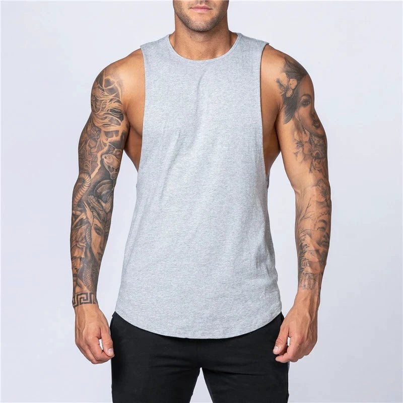 Men's breathable cotton gym tank top from MANDOTOS, sleeveless fitness shirt ideal for jogging, bodybuilding, and casual workouts.