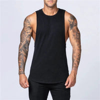 Mandotos men's summer gym cotton tank top with breathable O-neck design, ideal for jogging, bodybuilding, and casual muscle wear.