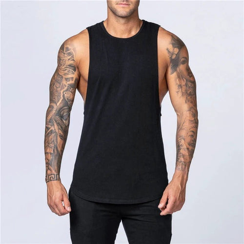 Mandotos men's summer gym cotton tank top with breathable O-neck design, ideal for jogging, bodybuilding, and casual muscle wear.