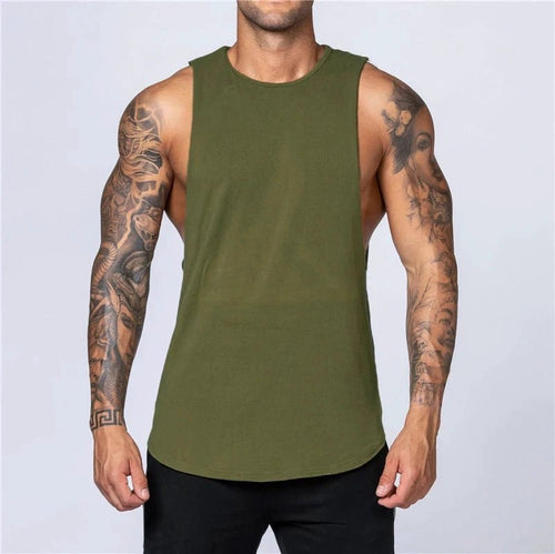 Mandotos men's breathable cotton gym tank top, sleeveless O-neck muscle vest ideal for summer jogging and bodybuilding workouts.