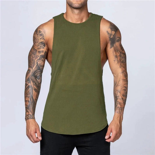 Mandotos men's breathable cotton gym tank top, sleeveless O-neck muscle vest ideal for summer jogging and bodybuilding workouts.