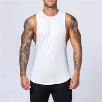 Mandotos men's sleeveless cotton tank top for gym, jogging, and bodybuilding, featuring breathable fabric and casual O-neck design.