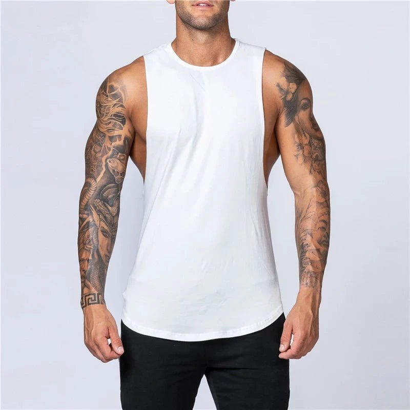 Mandotos men's sleeveless cotton tank top for gym, jogging, and bodybuilding, featuring breathable fabric and casual O-neck design.