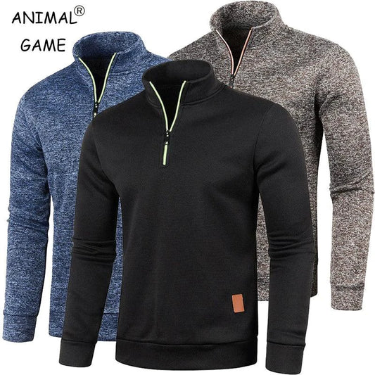 Men's half zipper turtleneck sweatshirt by MANDOTOS, cozy and stylish for fall, shown in a comfortable fit with a high collar.