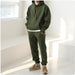 Men's hooded sports sweatshirt by MANDOTOS, showing a comfortable gray sweatshirt with front pockets and a drawstring hood.