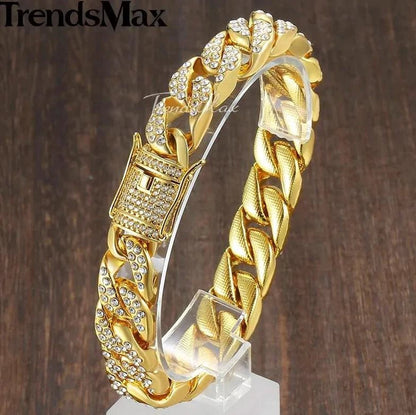 Men's gold chain bracelet by MANDOTOS featuring a sleek, luxe design with interconnected links for stylish wristwear.