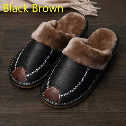 Men's luxury leather slippers by MANDOTOS featuring a sleek design and soft leather material for comfortable indoor wear.