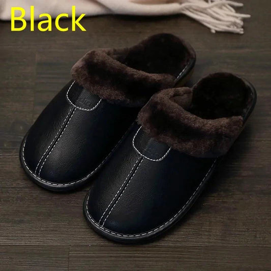Men's luxury leather slippers by MANDOTOS, featuring soft leather uppers and comfortable slip-on design.