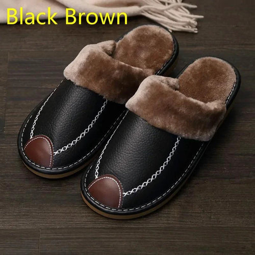 Men's luxury leather slippers by MANDOTOS, featuring soft leather upper and comfortable slip-on design.
