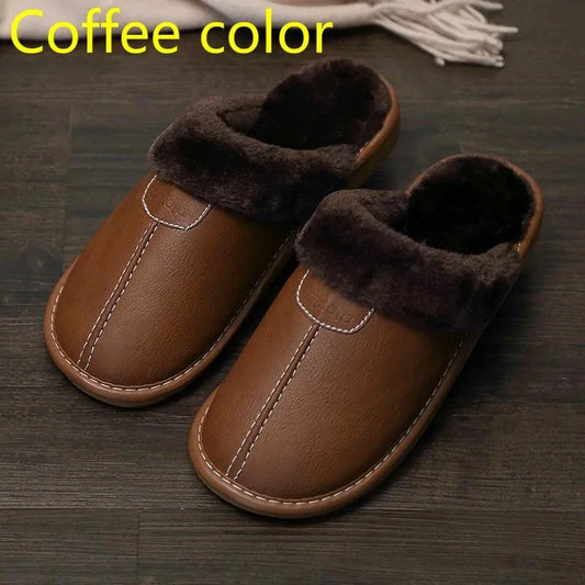 Men's luxury leather slippers by MANDOTOS featuring soft, stylish design and comfortable slip-on style for casual wear.