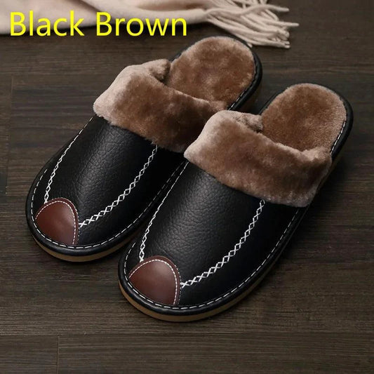 Men's luxury leather slippers from MANDOTOS with soft lining and stylish design, perfect for indoor comfort and elegance.