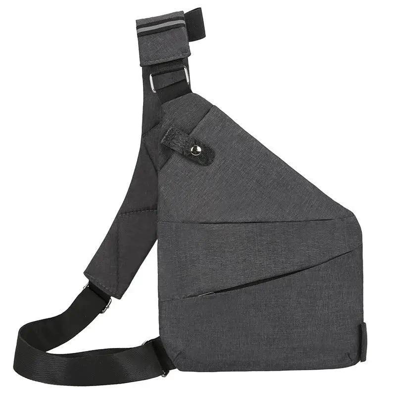 Mandotos men's multifunctional shoulder bag with sports chest pack, black nylon with adjustable strap and multiple compartments.